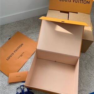 Louis Vuitton Orange and Tan Storage Box w shopping bag
